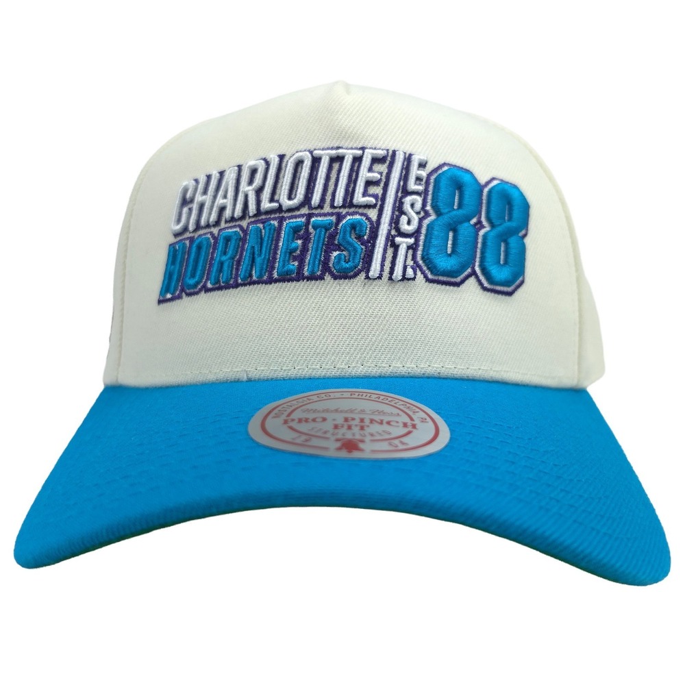 Charlotte Hornets Mitchell & Ness NBA Pro Fit Snapback Hat Cap 3D Logo Cream NWT
